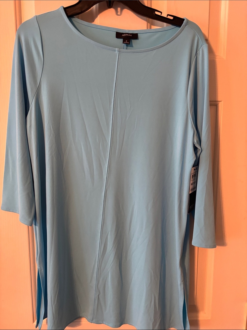 Alfani Sky Blue Scoop-Neck Tunic with Center Seam